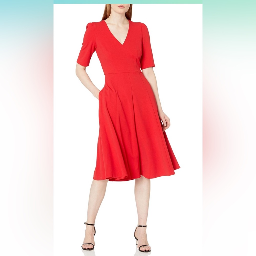 Stretch Crepe Elbow Sleeve V-Neck Fit and Flare Size 8